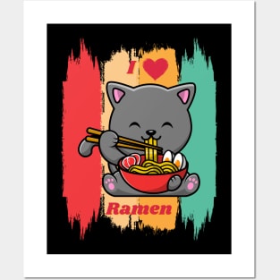 Cat Eating Ramen Posters and Art